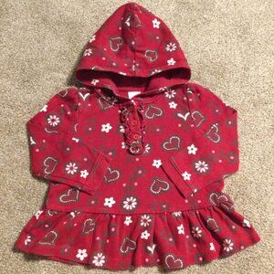 2T GUC Gymboree Red Hooded Peplum Hearts Pullover Top